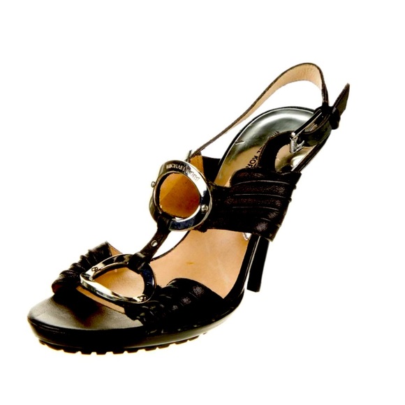 Size 9 - NWT MICHAEL Michael Kors - Black Leather Slingback Sandals. - Picture 1 of 5